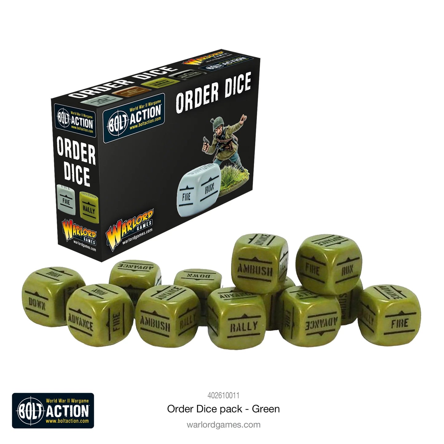Bolt Action Order Dice - Green Warlord Games
