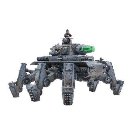 Toy model of a futuristic tank with detailed design on a white background