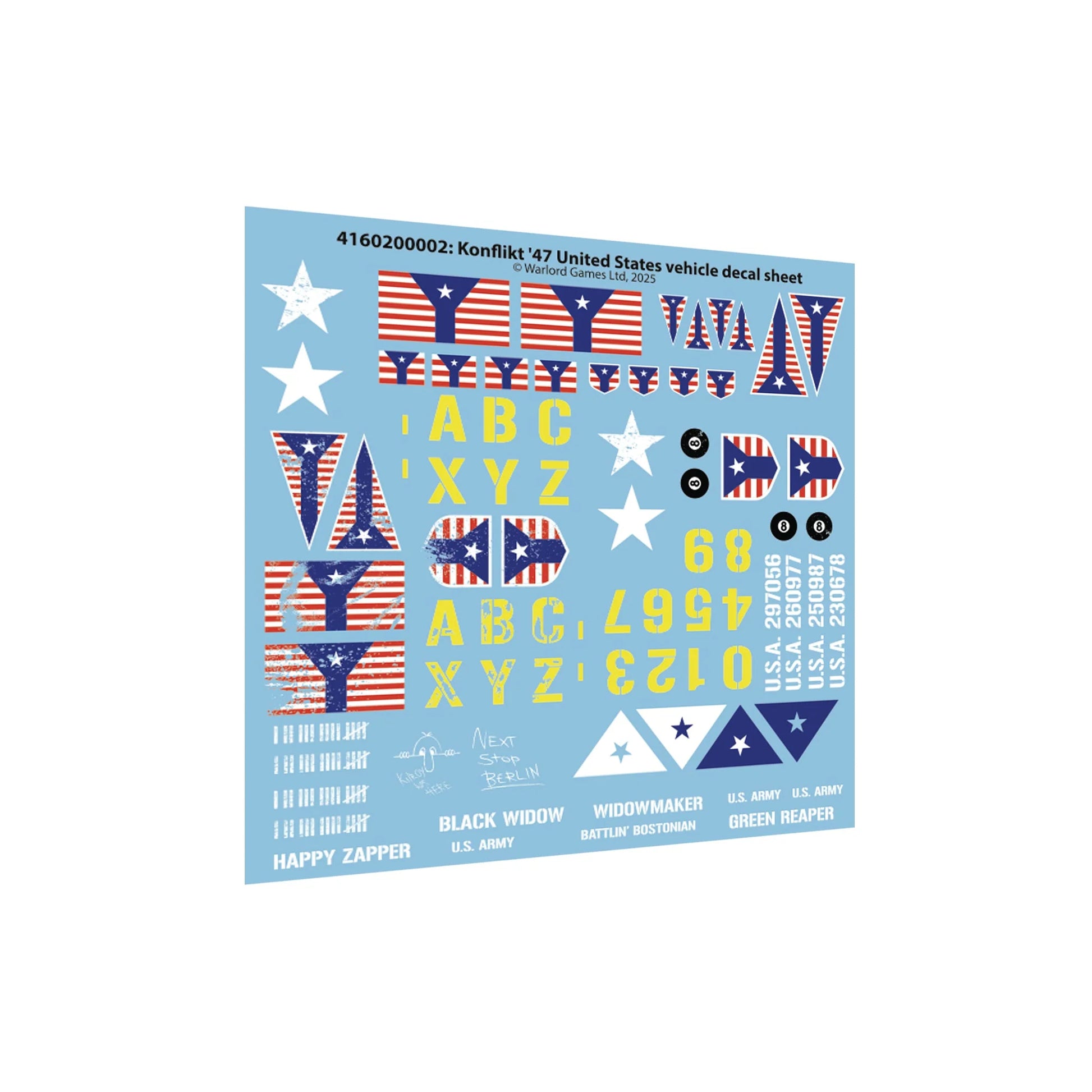 Sheet of vehicle decals with American flag design on a white background