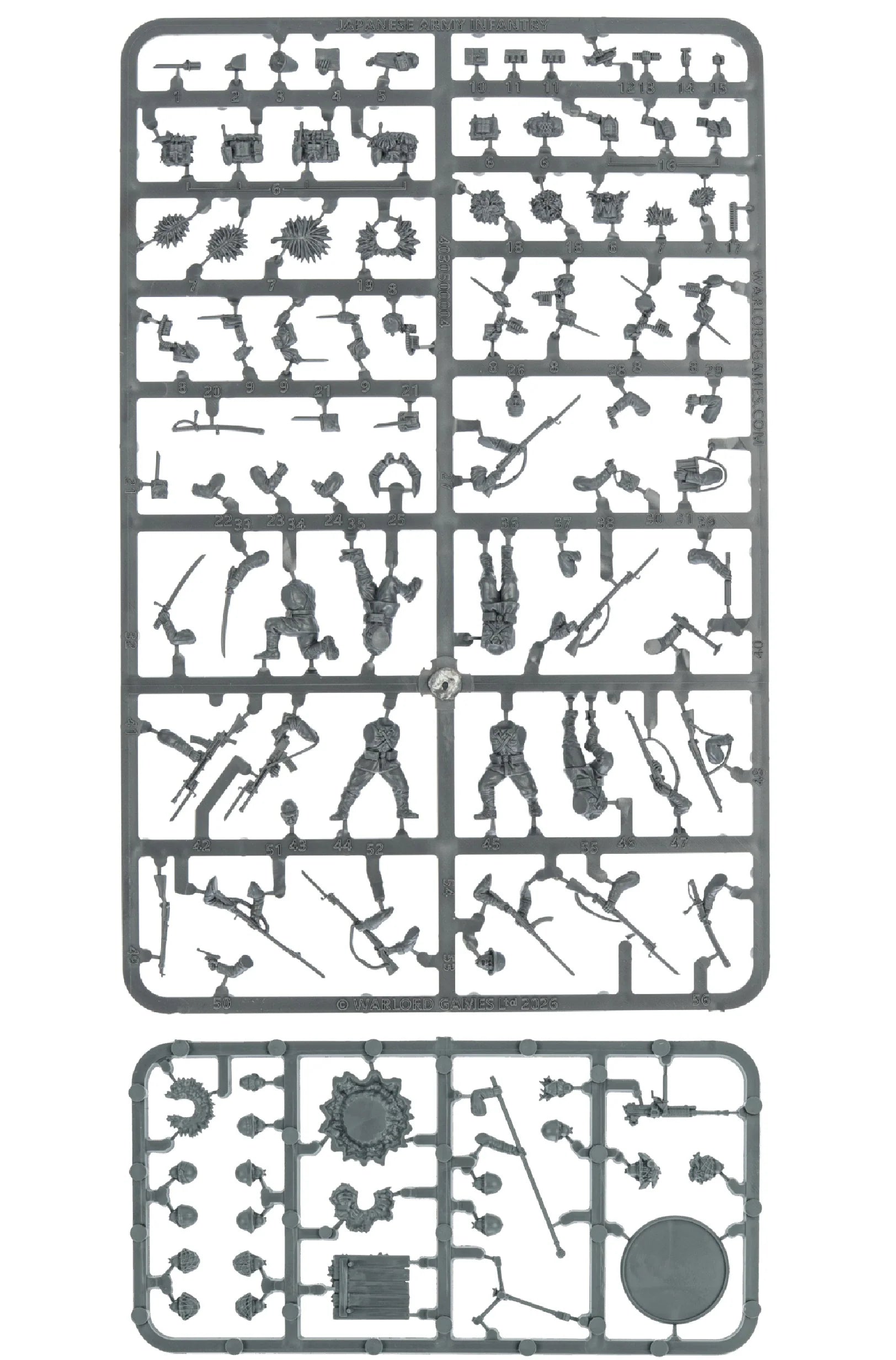 Set of toy figure parts on a gray background