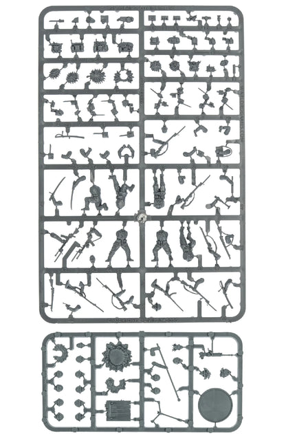 Set of toy figure parts on a gray background