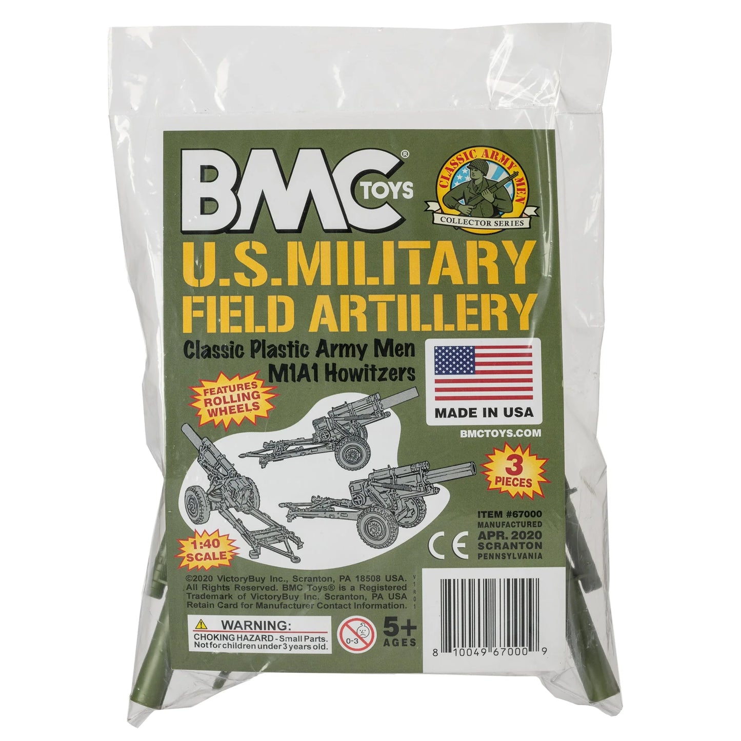 BMC Classic Marx Military Howitzers - 3pc Olive Drab Plastic Army Men Artillery