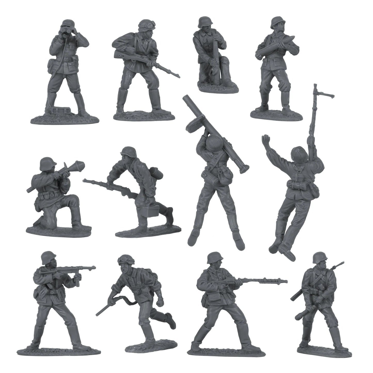 Set of toy soldiers in various poses on a white background