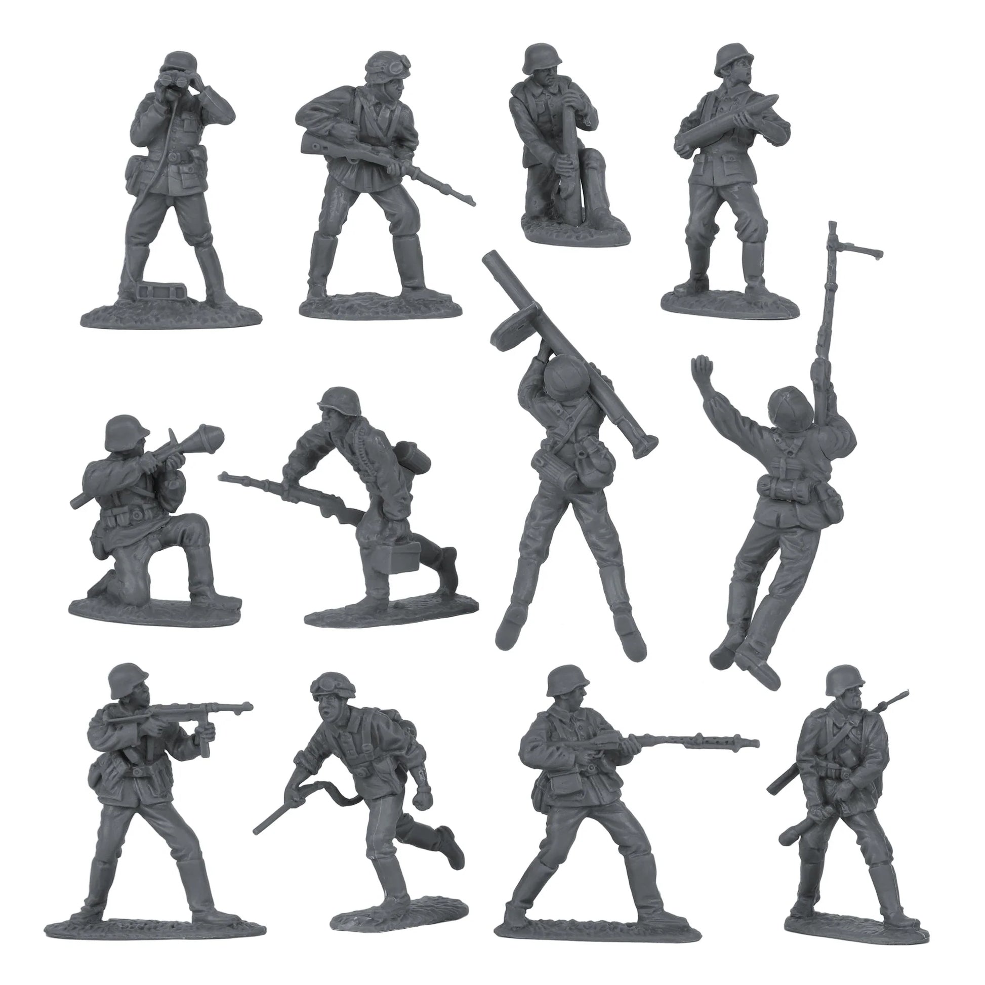 Set of toy soldiers in various poses on a white background