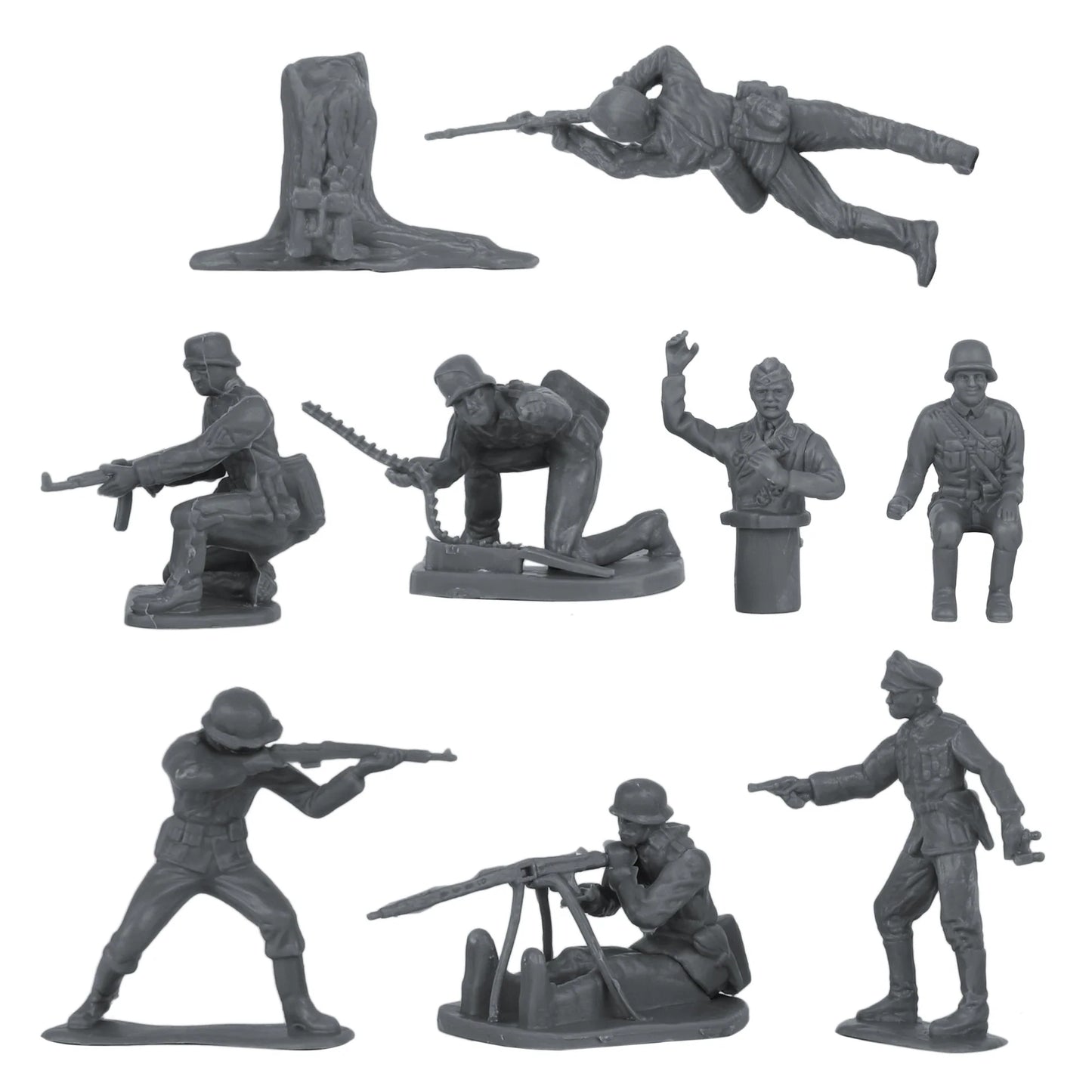 BMC CTS WW2 German Infantry Plastic Army Men - 32pc Gray Soldier Figures - Cipolla Hobbies