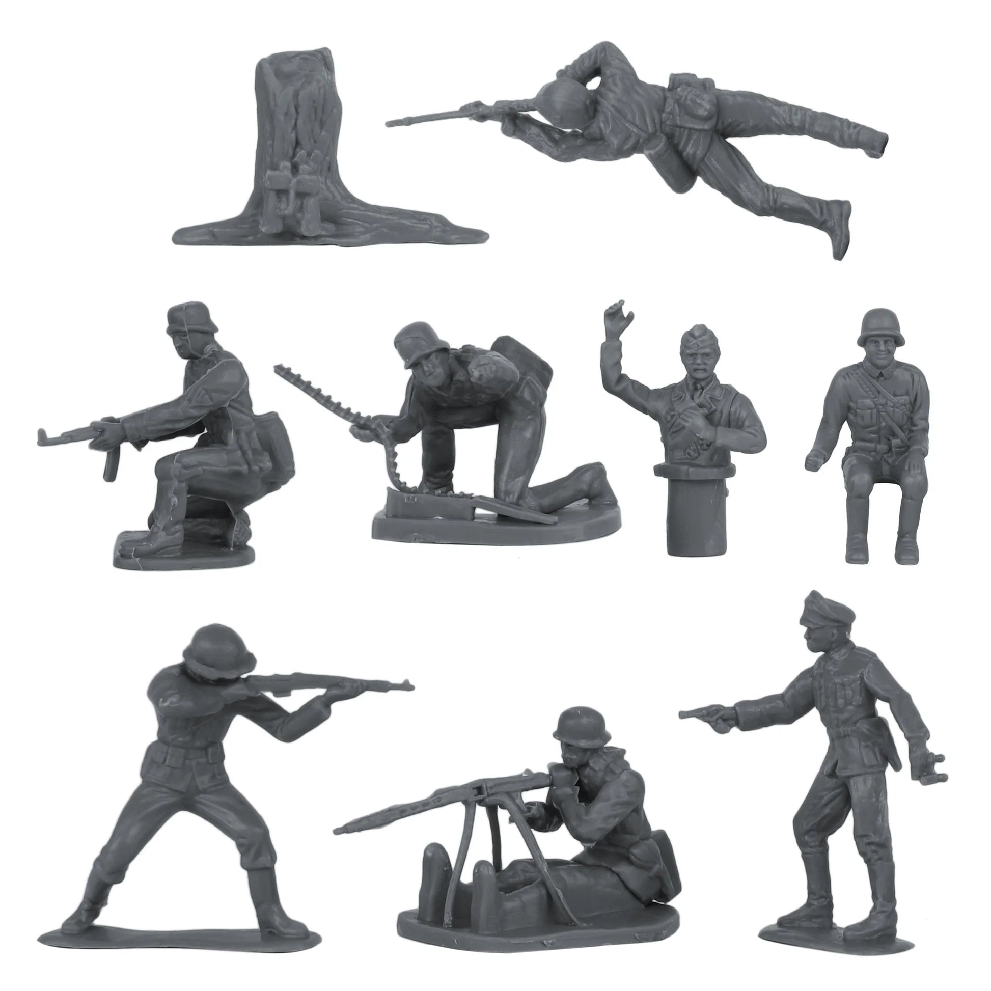 BMC CTS WW2 German Infantry Plastic Army Men - 32pc Gray Soldier Figures - Cipolla Hobbies