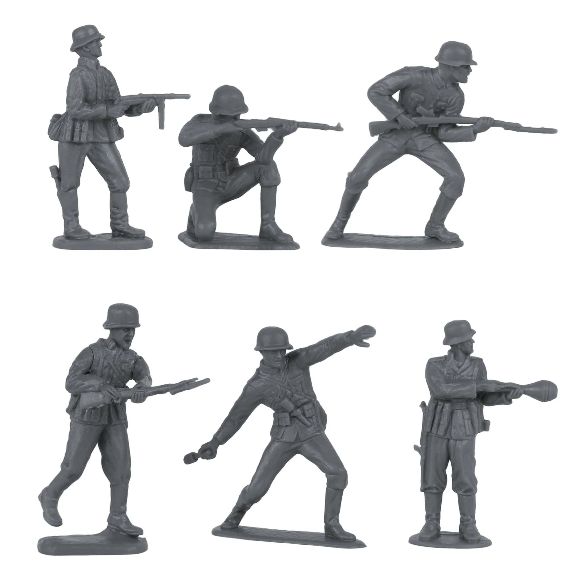 BMC CTS WW2 German Infantry Plastic Army Men - 32pc Gray Soldier Figures - Cipolla Hobbies