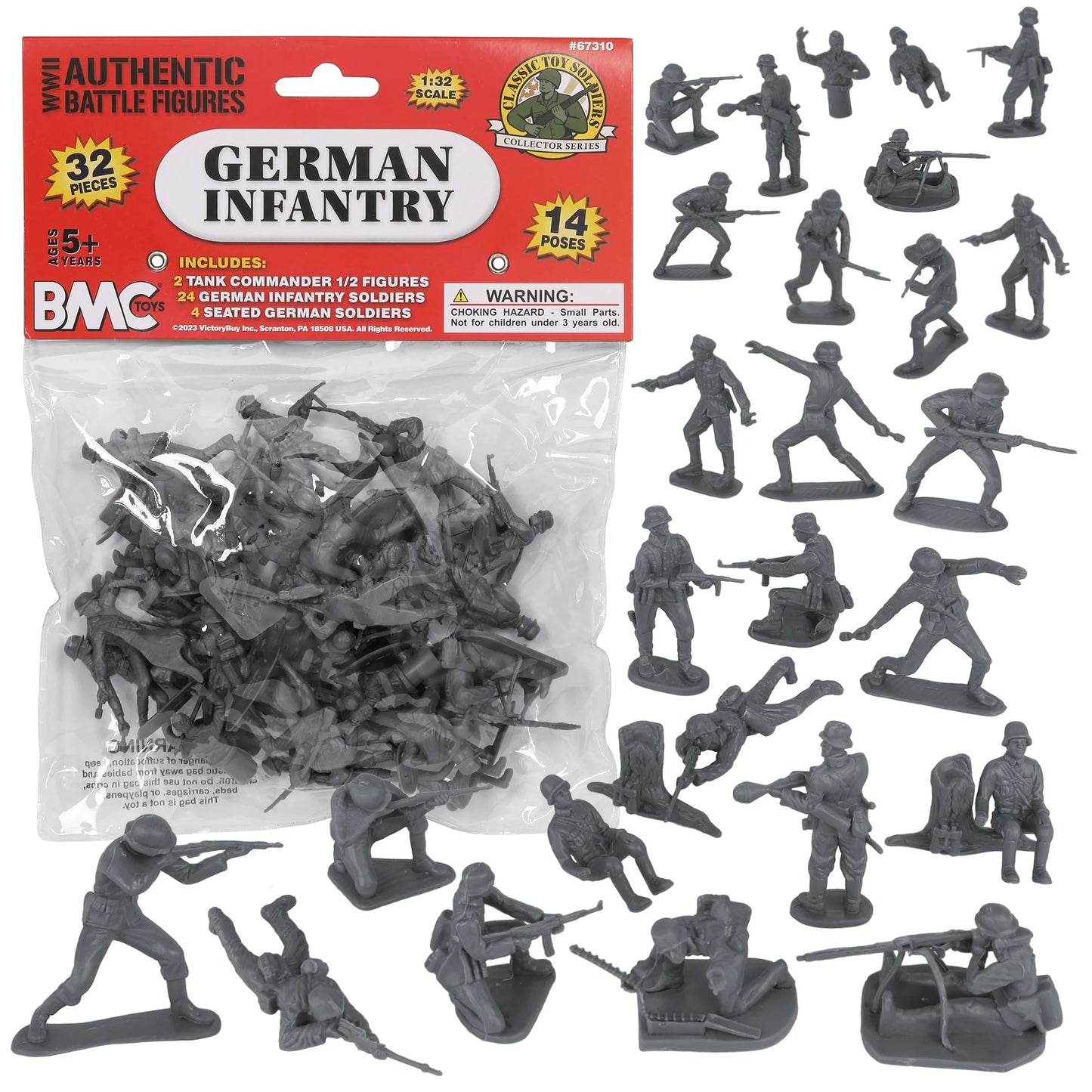 BMC CTS WW2 German Infantry Plastic Army Men - 32pc Gray Soldier Figures - Cipolla Hobbies