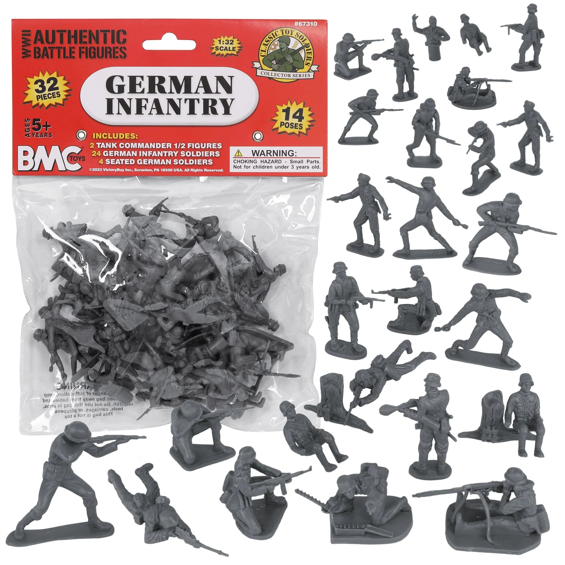 BMC CTS WW2 German Infantry Plastic Army Men - 32pc Gray Soldier Figures - Cipolla Hobbies