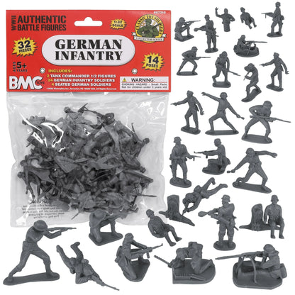 BMC CTS WW2 German Infantry Plastic Army Men - 32pc Gray Soldier Figures - Cipolla Hobbies