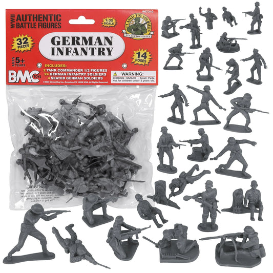 BMC CTS WW2 German Infantry Plastic Army Men - 32pc Gray Soldier Figures - Cipolla Hobbies