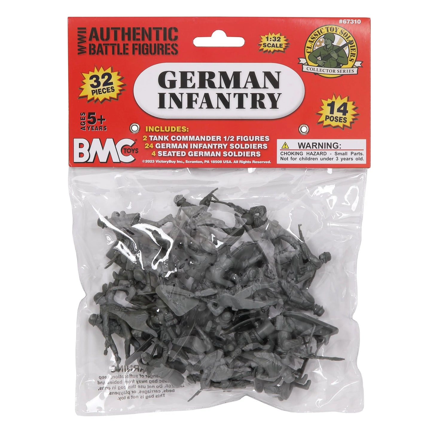 BMC CTS WW2 German Infantry Plastic Army Men - 32pc Gray Soldier Figures - Cipolla Hobbies