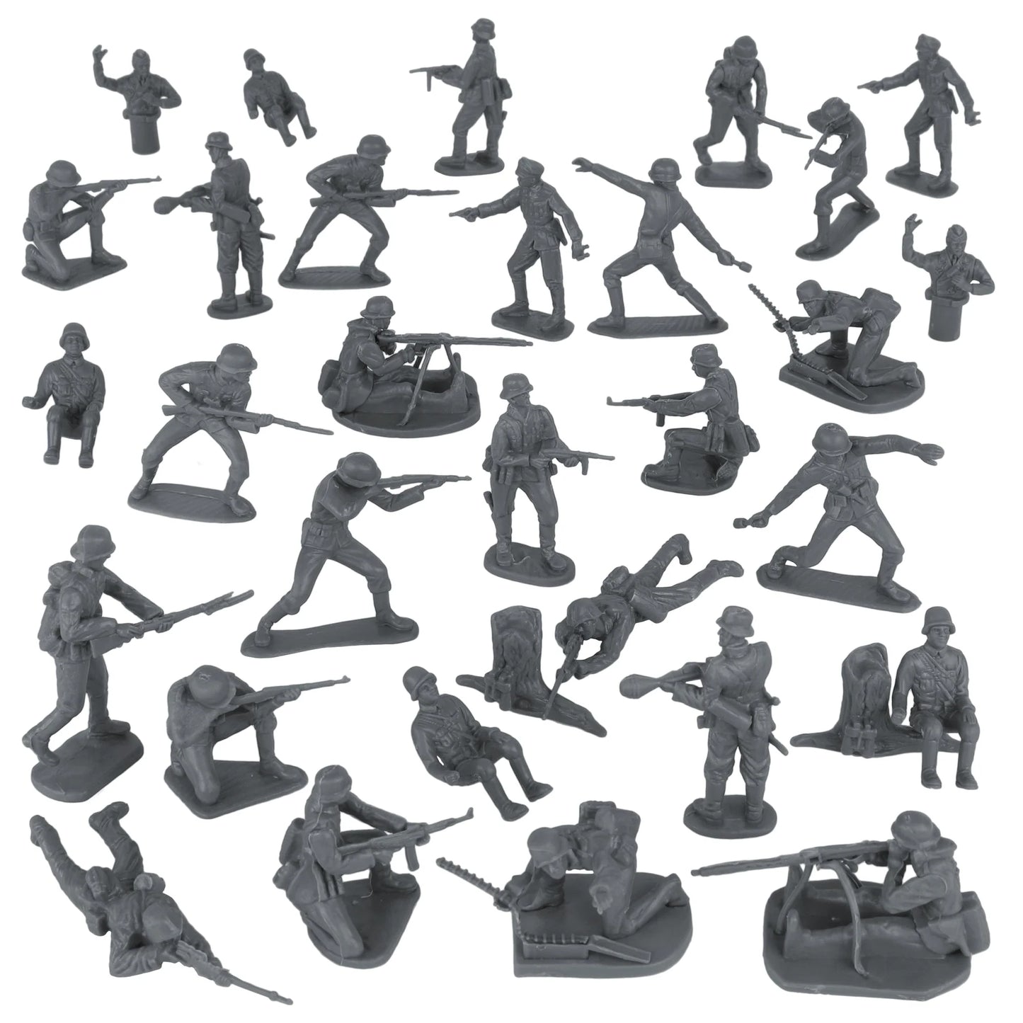 BMC CTS WW2 German Infantry Plastic Army Men - 32pc Gray Soldier Figures - Cipolla Hobbies