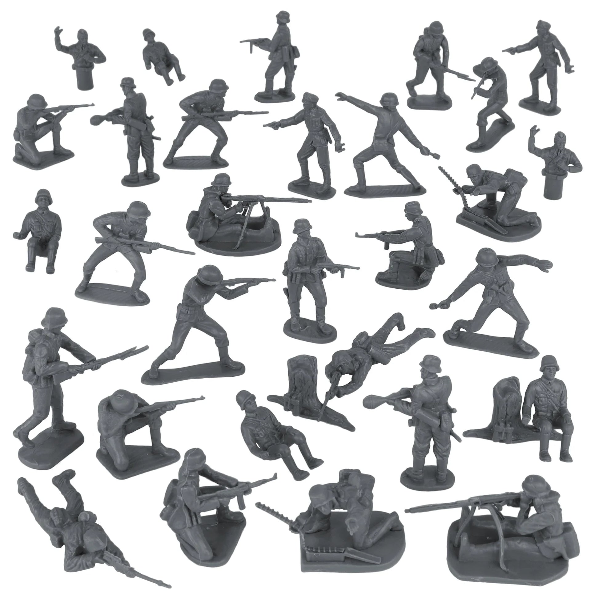 BMC CTS WW2 German Infantry Plastic Army Men - 32pc Gray Soldier Figures - Cipolla Hobbies
