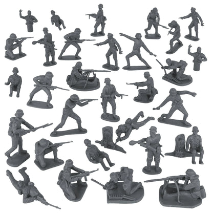 BMC CTS WW2 German Infantry Plastic Army Men - 32pc Gray Soldier Figures - Cipolla Hobbies