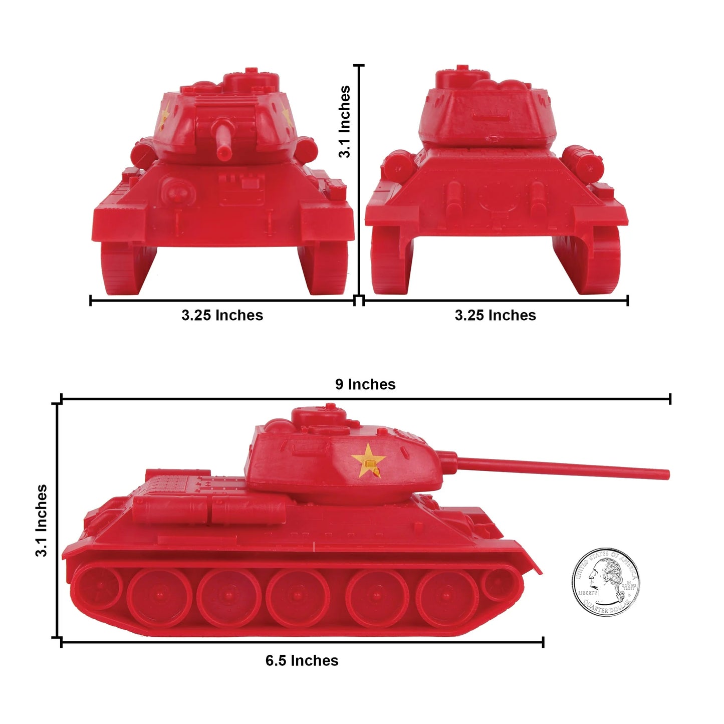 BMC CTS WW2 Soviet T-34 Tank - Red Plastic Army Tank